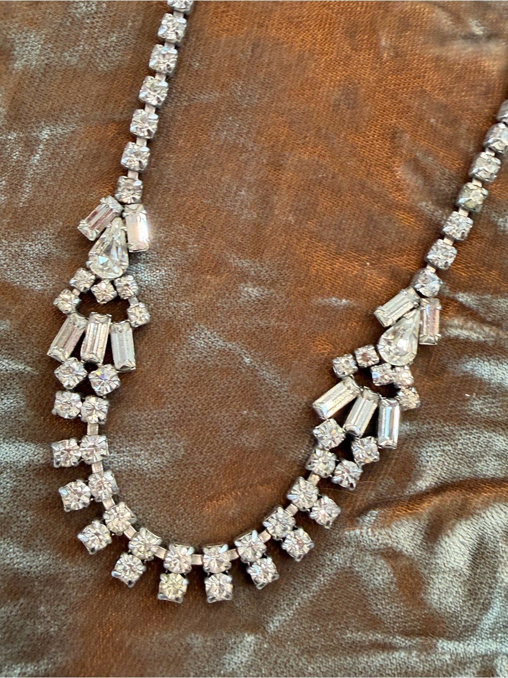 Prong Set Rhinestone Baguette Floral Bridal Statement Necklace